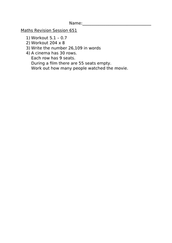 MATHS REVISION WORKSHEET 651