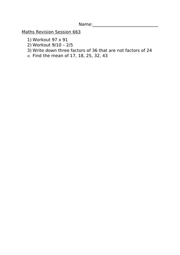 MATHS REVISION WORKSHEET 663