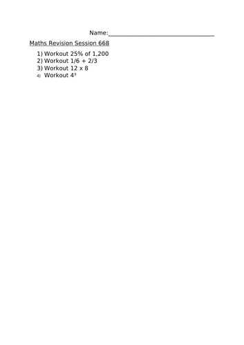 MATHS REVISION WORKSHEET 668