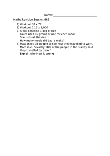 MATHS REVISION WORKSHEET 669