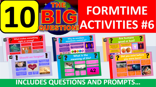 10 x The Big Question #6 Form Tutor Time Activity - Zero Preparation!