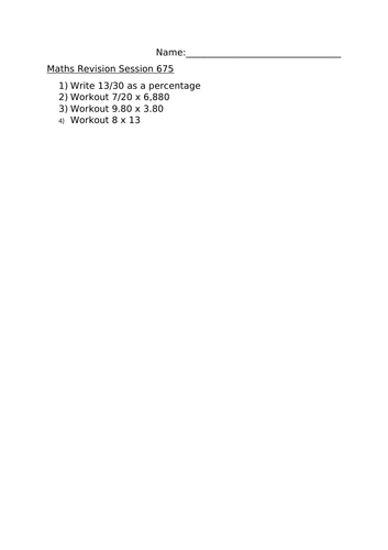 MATHS REVISION WORKSHEET 775