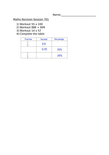 MATHS REVISION WORKSHEET 701