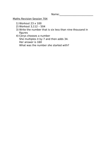 MATHS REVISION WORKSHEET 704