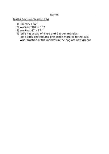 MATHS REVISION WORKSHEET 724