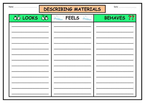 Describing Materials - Vocabulary Chart