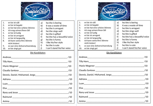 Fun end of term lesson: Deutschland sucht den Superstar