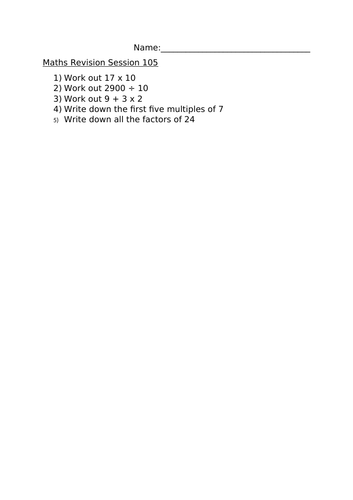 MATHS REVISION WORKSHEET 105