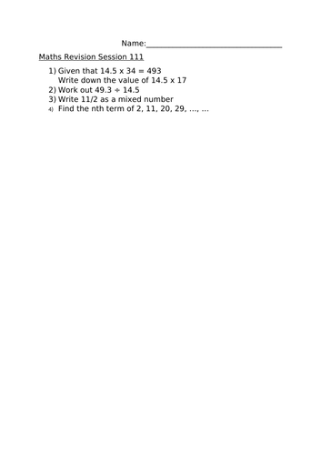 MATHS REVISION WORKSHEET 111