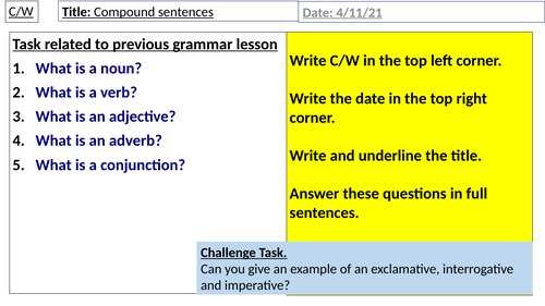 Compound Sentences Grammar Lesson Teaching Resources