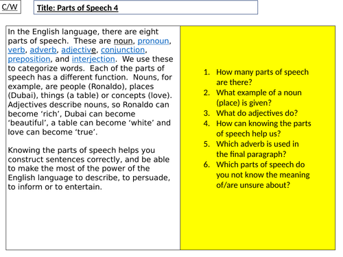 Parts of Speech Level 4