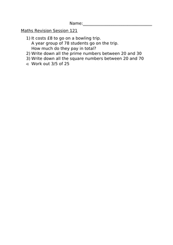 MATHS REVISION WORKSHEET 121