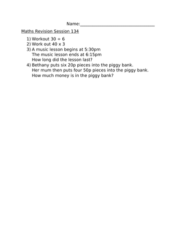 MATHS REVISION WORKSHEET 134