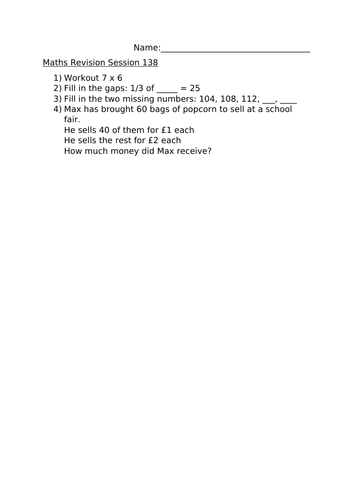 MATHS REVISION WORKSHEET 138