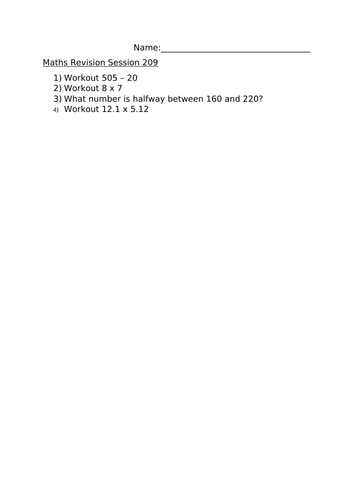 MATHS REVISION WORKSHEET 209