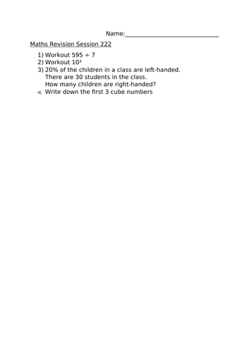 MATHS REVISION WORKSHEET 222