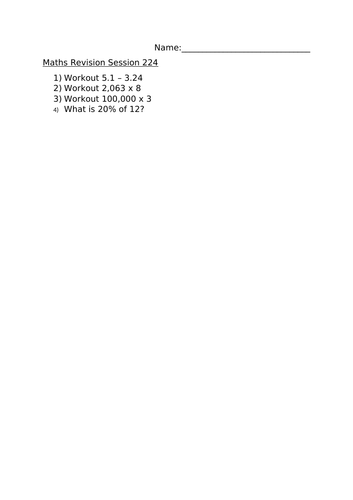 MATHS REVISION WORKSHEET 224