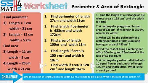 Differentiated worksheet area and perimeter of Rectangle