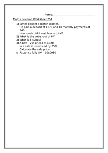 MATHS REVISION WORKSHEET 251