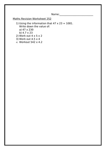 MATHS REVISION WORKSHEET 252