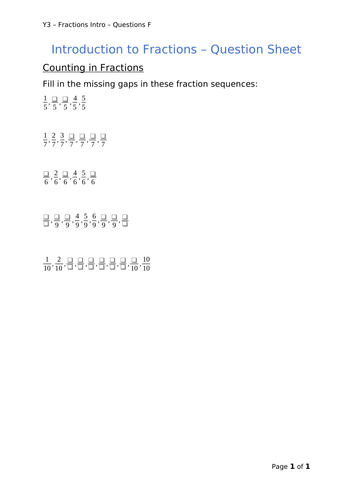 Y3 Maths - Intro to Fractions (Free)