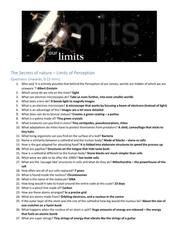 Limits of perception worksheet (documentary)