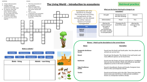 AQA GCSE Geography - Introduction to ecosystems retrieval practice