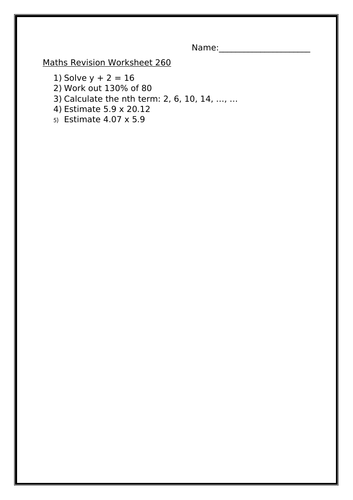 MATHS REVISION WORKSHEET 260