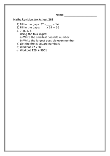 MATHS REVISION WORKSHEET 261