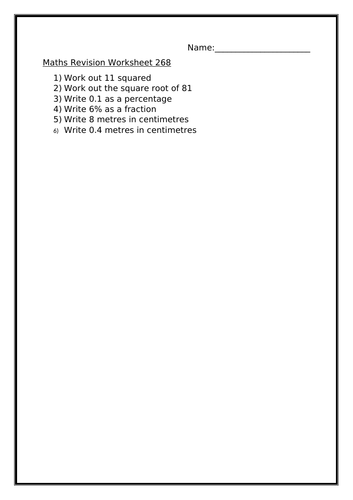 MATHS REVISION WORKHSEET 268