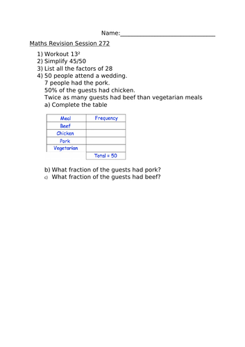 MATHS REVISION WORKSHEET 272