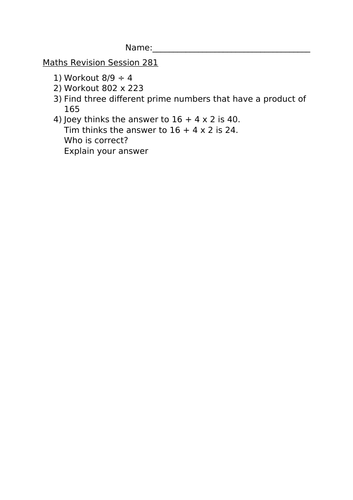 MATHS REVISION WORKSHEET 281