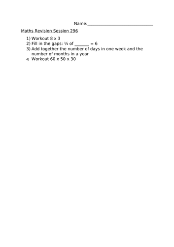 MATHS REVISION WORKSHEET 296