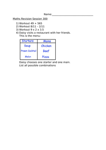 MATHS REVISION WORKHSEET 300