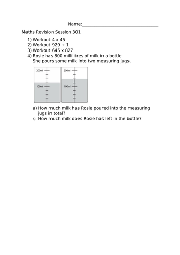 MATHS REVISION WORKHSEET 301