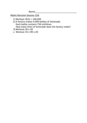 MATHS REVISION WORKHSEET 316