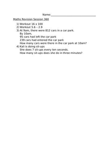 MATHS REVISION WORKSHEET 360