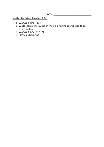 MATHS REVISION WORKSHEET 374