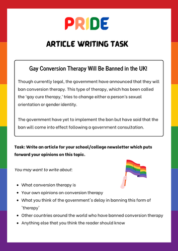 Pride Month 2X English Writing Article Tasks  LGBTQ+ Functional Skills / KS3/ GCSE