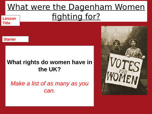 Women's equality laws and the Dagenham Women. KS3 History