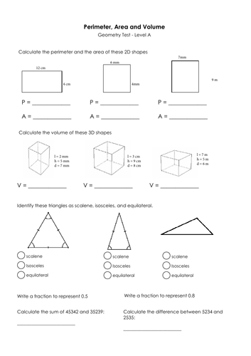 Perimeter, Volume and Area