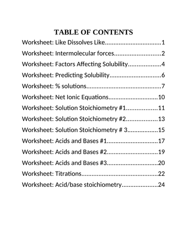 Worksheets Grade 11 Chemistry Solutions And Solubility Unit 4 Teaching Resources