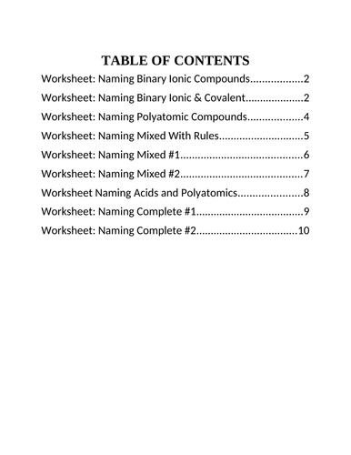 9 WORKSHEETS NAMING COMPOUNDS Worksheets Grade 11 Chemistry Worksheets NO ANSWERS