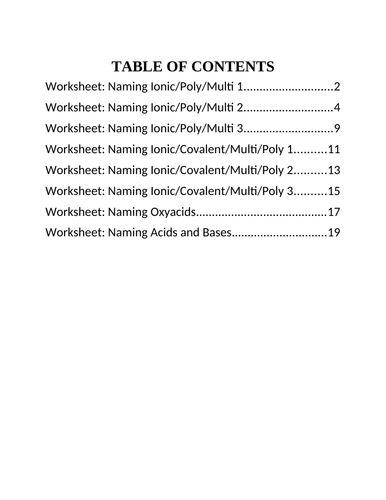 naming compounds 8 worksheets grade 11 chemistry grade 10 science with answers teaching resources