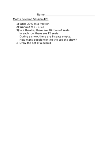 MATHS REVISION WORKSHEET 425