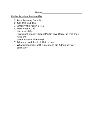 MATHS REVISION WORKSHEET 426