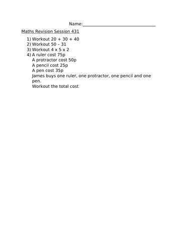 MATHS REVISION WORKSHEET 431