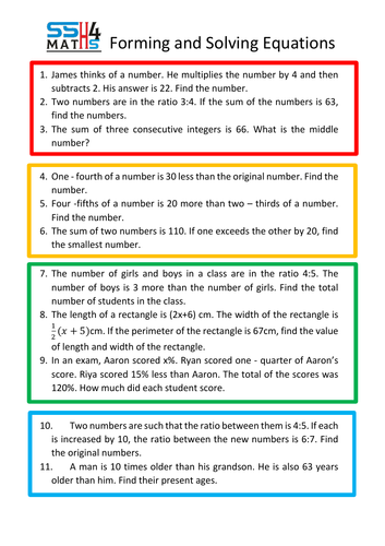 Forming and Solving Linear equations