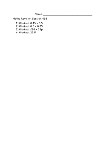 MATHS REVISION WORKSHEET 458