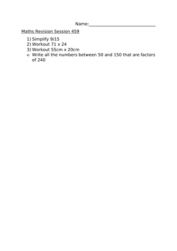 MATHS REVISION WORKSHEET 459